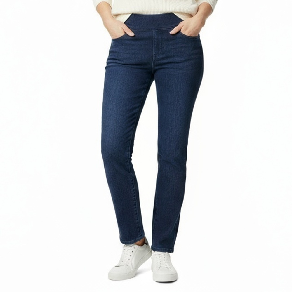 L.L. Bean Jeans Women Size 12 Dark Blue Pull On Classic Fit Stretch Denim Casual